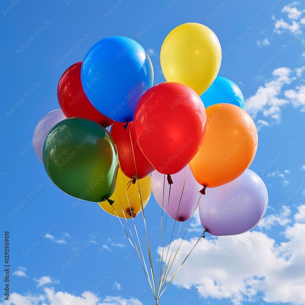Group of multi-colored balloons floating in the sky. Group of multi-colored balloons floating in the sky.