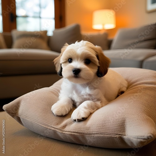 Cute adorable little maltipoo, interior lighting
