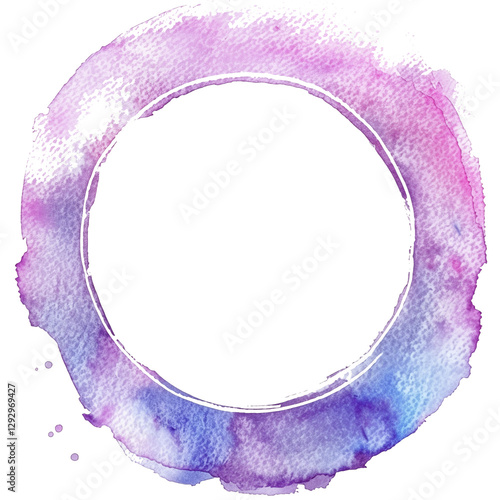 light purple blue watercolor frame with empty round center png isolate. watercolor texture frame