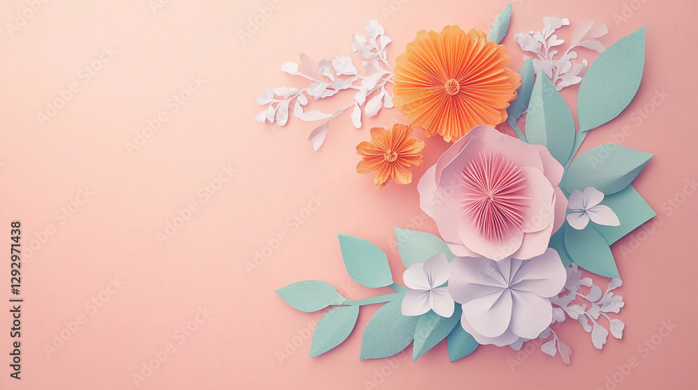 Fototapeta premium Paper Flower Arrangement on Soft Pink Background