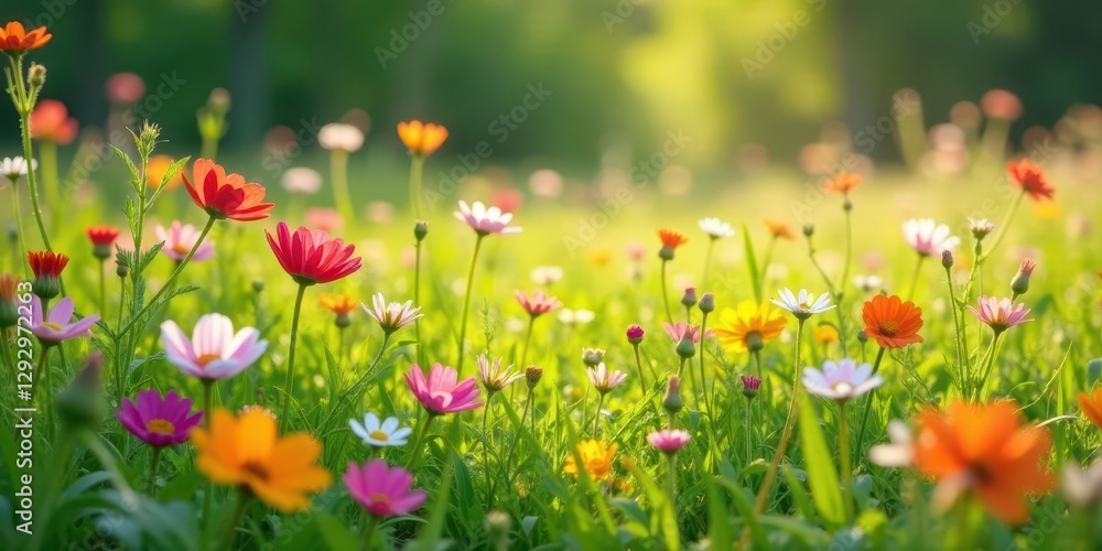 Vibrant wildflowers bathed in the warm glow of sunlight, a picturesque meadow teeming with colorful blossoms, creating a stunning natural scene Vibrant wildflowers bathed in the warm glow of sunlight, a picturesque meadow teeming with colorful blossoms, creating a stunning natural scene