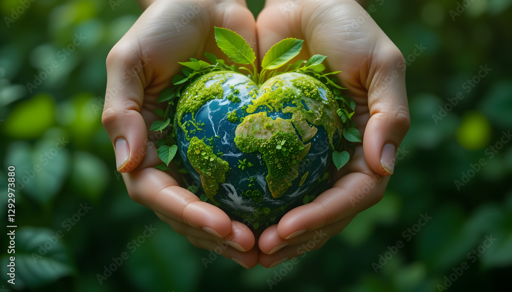 A heart-shaped Earth in human hands, symbolizing love for nature, sustainability, and environmental protection on a clean white background. A heart-shaped Earth in human hands, symbolizing love for nature, sustainability, and environmental protection on a clean white background.