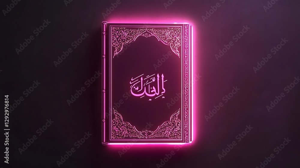 Fototapeta premium Illuminated Quran Book Neon Glow Islamic Art