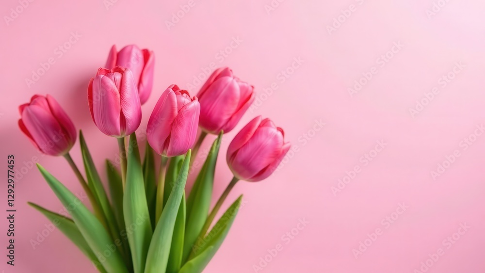 A Delicate Bouquet of Pink Tulips on a Soft Pink Background, Perfect for Springtime Celebrations and Designs A Delicate Bouquet of Pink Tulips on a Soft Pink Background, Perfect for Springtime Celebrations and Designs