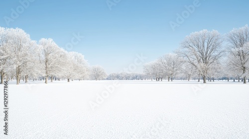 Winter wonderland park, frosted trees, tranquil scene, ideal for use in holiday brochures or greeting cards photo