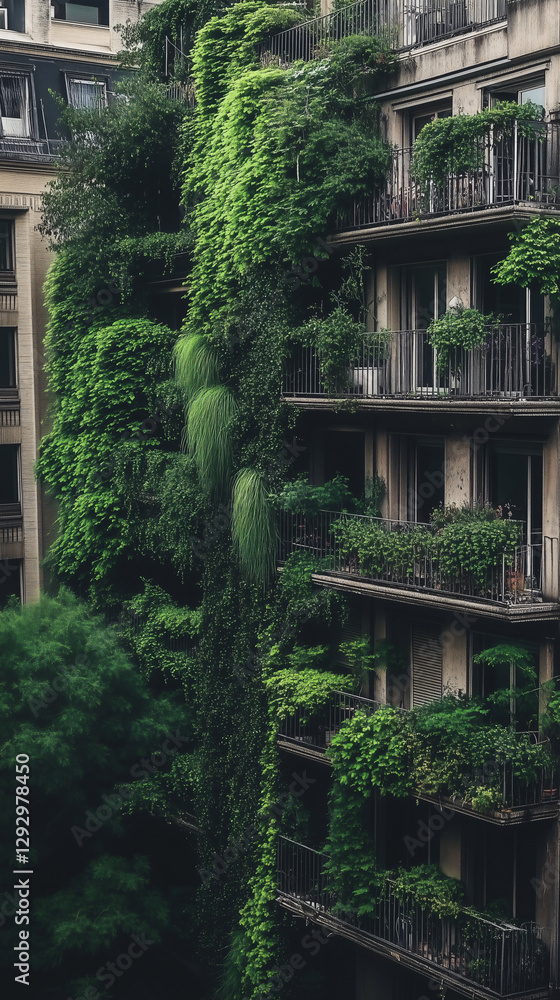 Fototapeta premium Urban Jungle: A building merges nature with architecture.