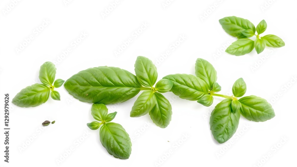 Fresh basil leaves in vibrant green color, isolated on a clean white background, white background, organic Fresh basil leaves in vibrant green color, isolated on a clean white background, white background, organic