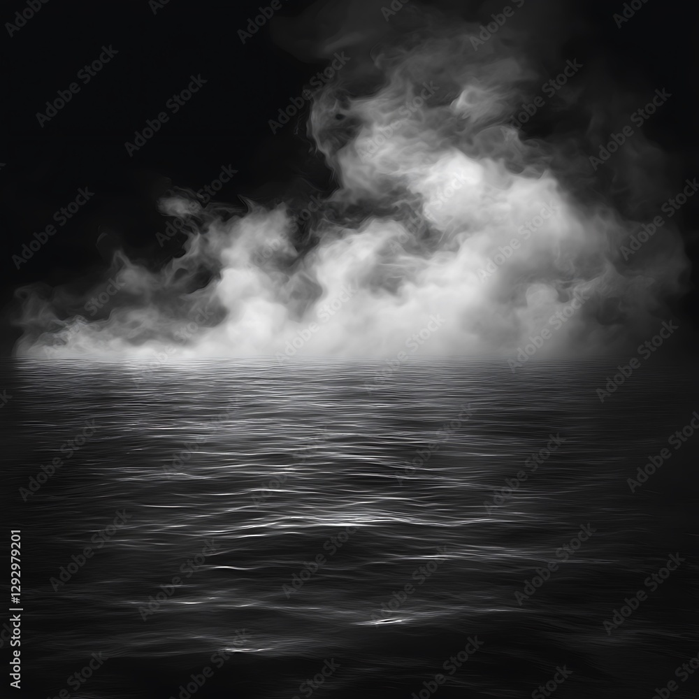 Obraz premium Black and white seascape with dark clouds and water surface.