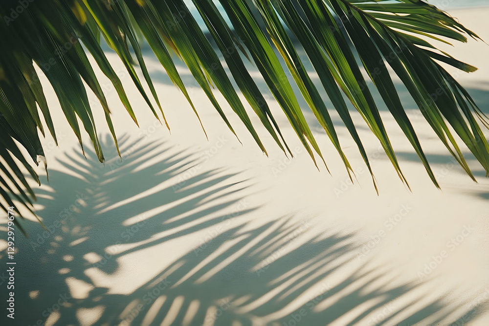 Fototapeta premium Elegant composition of palm leaf shadow on a bright surface creating a minimal style summer tropical feel with copy space for text