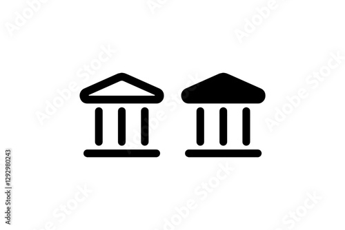 Bank and government building icons in solid and outline Vector