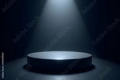 Empty Round Stage Illuminated by Dramatic Spotlight Under Dim Light in a Dark Environment