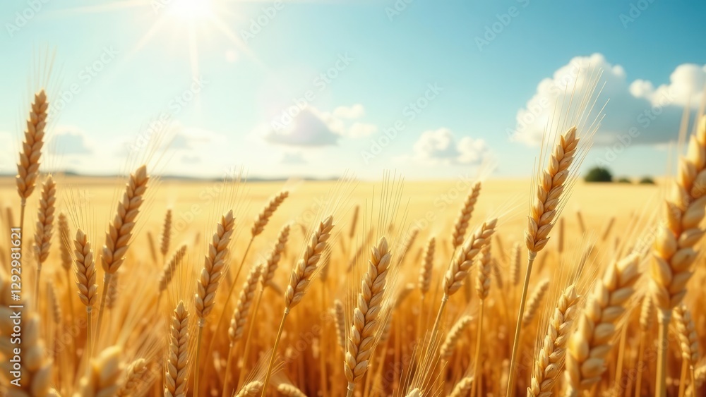 Golden Wheat Field Under a Sunny Sky, Ripe for Harvest, a Symbol of Abundance and Nature's Bounty Golden Wheat Field Under a Sunny Sky, Ripe for Harvest, a Symbol of Abundance and Nature's Bounty