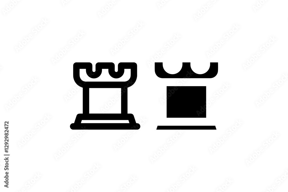 Chess rook piece icon in outline and solid Vector Chess rook piece icon in outline and solid Vector