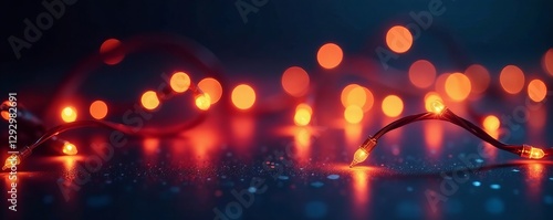 Glowing holiday lights on dark background, festive atmosphere, celebration, twinkle