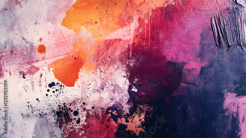 texture background with chaotic paint streaks and ink splashes on a textured canvas 