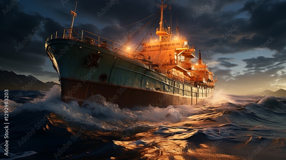 Obraz premium Majestic Cargo Ship at Dusk