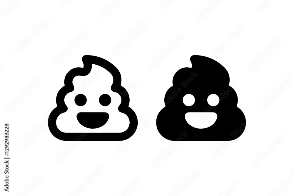 Smiling poop icon in black and white Vector Smiling poop icon in black and white Vector