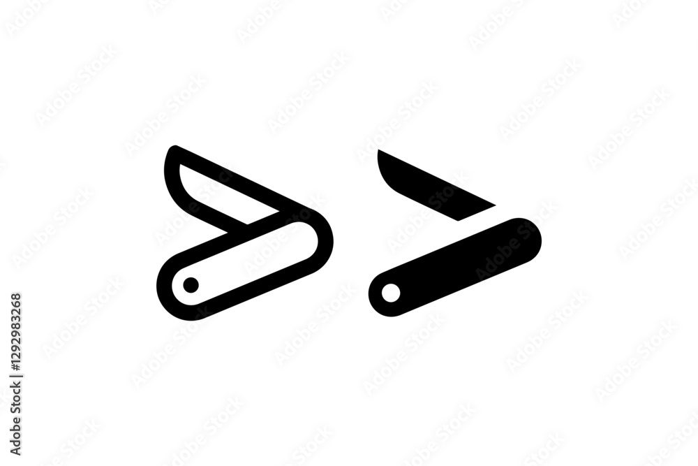Folding pocket knife icon in black and white Vector Folding pocket knife icon in black and white Vector
