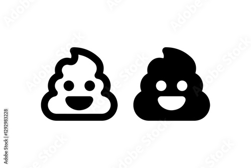 Smiling poop icon in black and white Vector