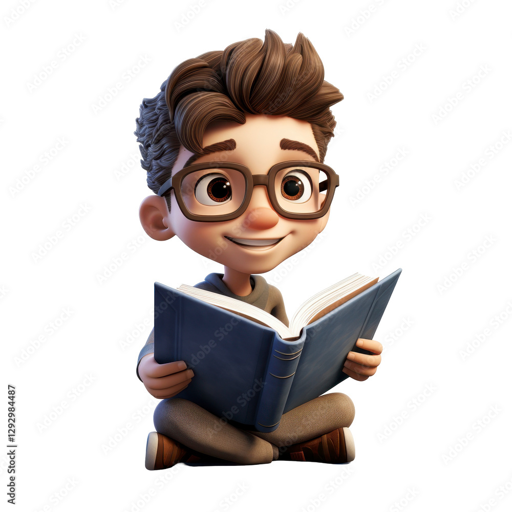 A cartoon boy is reading a book. isolated on transparent background A cartoon boy is reading a book. isolated on transparent background