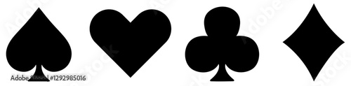 Playing card spade, heart, club, diamond suit collection. Four playing cards. Playing card suits icon set. Playing Card Suit Symbols Spade Heart Club Diamond. Card Suits Spade Heart Club Diamond.
