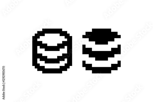 Pixelated stack of barrels icon in 8-bit style Vector