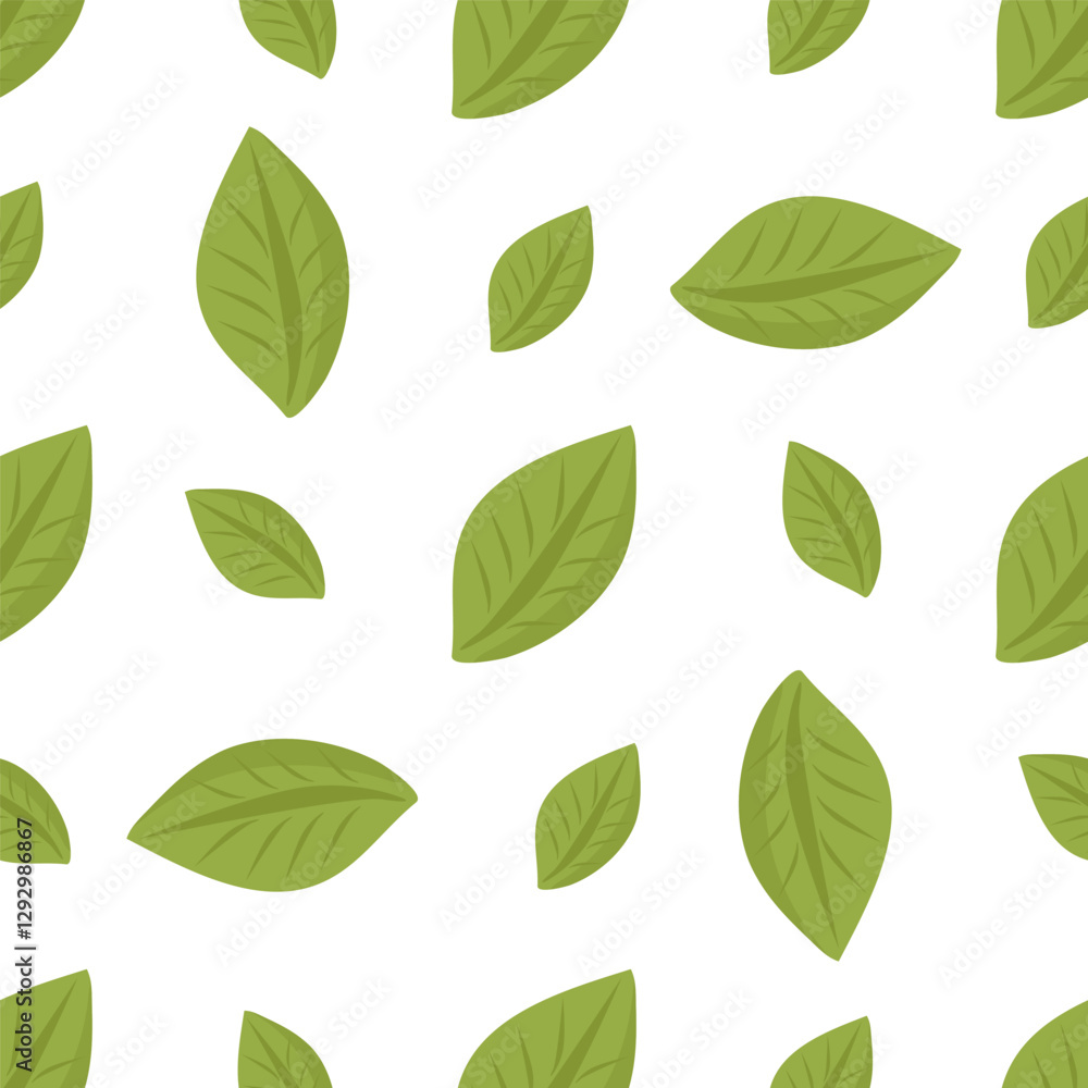 Seamless pattern with green tropical leaves in flat style on white background Seamless pattern with green tropical leaves in flat style on white background