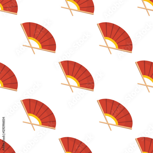 Seamless pattern with traditional Vietnamese folding fans on white background