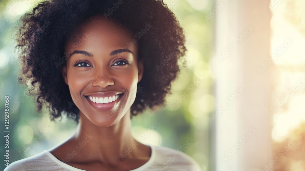 Radiant African American woman with a warm smile, exuding confidence and joy. Radiant African American woman with a warm smile, exuding confidence and joy.