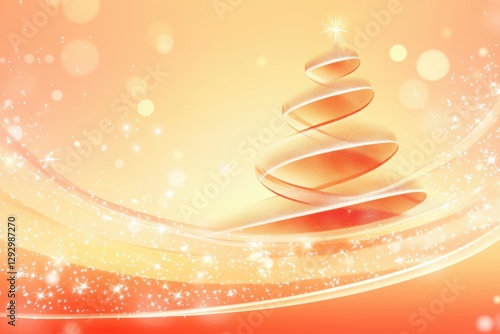 Abstract Christmas Tree: An abstract and modern Christmas tree formed by layered golden ribbons. The festive composition radiates warmth and cheer. It's perfect for cards or digital backgrounds