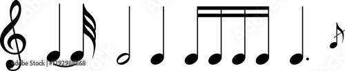 Music notes icon set, Music notes symbol sign, Vector illustration symbol isolated on transparent background