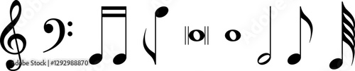 Music notes icon set, Music notes symbol sign, Vector illustration symbol isolated on transparent background