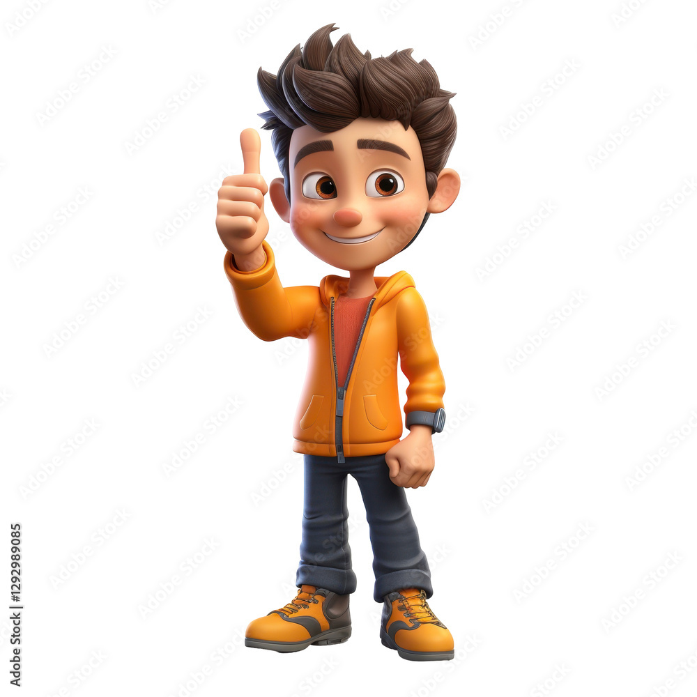 A cartoon boy is wearing a yellow jacket and jeans. isolated on transparent background A cartoon boy is wearing a yellow jacket and jeans. isolated on transparent background