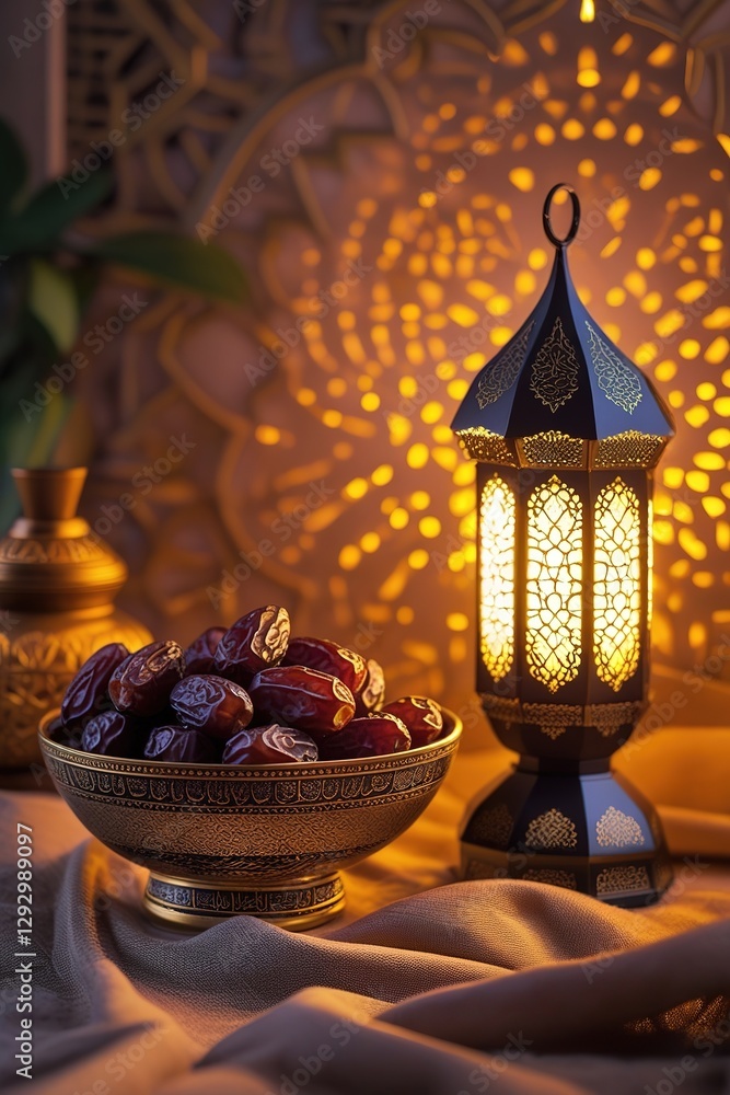 Ramadan evening with dates and Islamic lantern lamp Ramadan evening with dates and Islamic lantern lamp