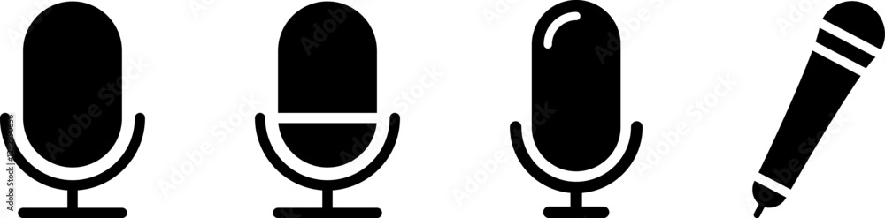 Microphone Icons set. Microphone sign, Mic, communications, radio, Podcast, microphone icon. Karaoke mic web and mobile app icons - Vector illustration symbol isolated on transparent background Microphone Icons set. Microphone sign, Mic, communications, radio, Podcast, microphone icon. Karaoke mic web and mobile app icons - Vector illustration symbol isolated on transparent background