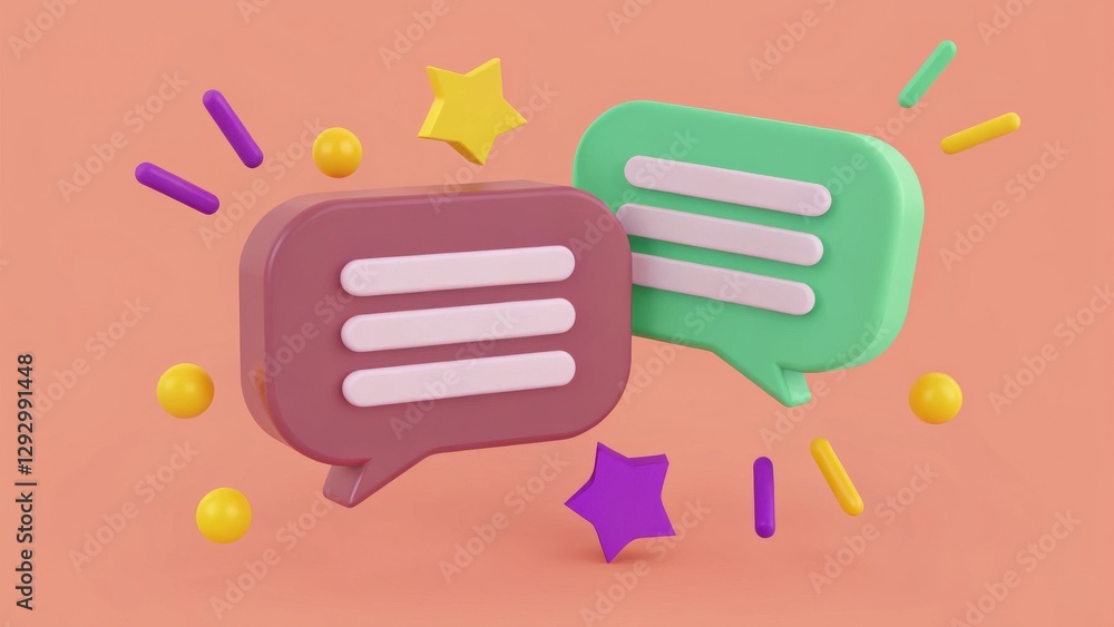 Fototapeta premium Colorful speech bubbles with playful elements on a vibrant background for creative designs