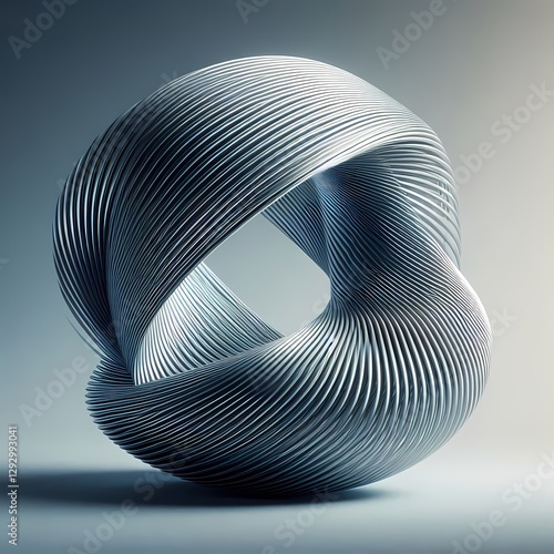 Futuristic Twisting Metallic Sculpture with Abstract Ribbon-Like Design and Smooth Curves