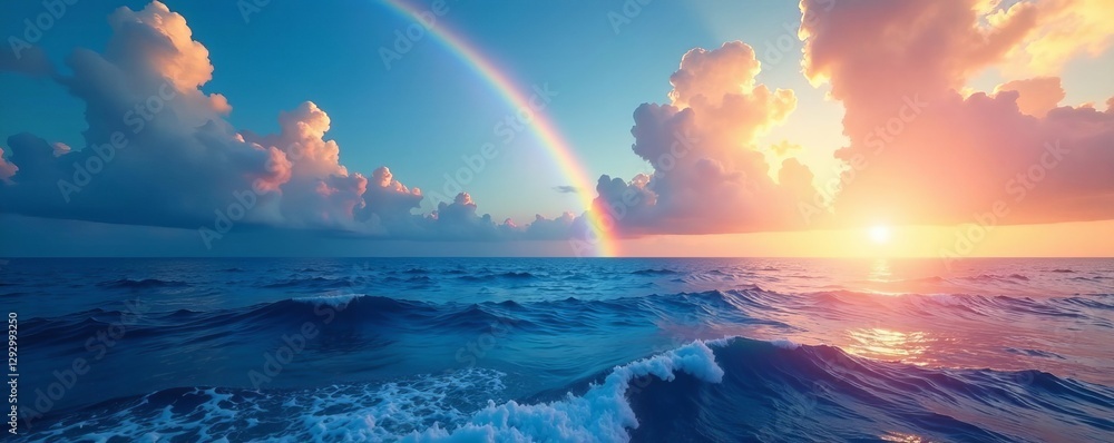 Marine landscape with vivid rainbow stretching across the sky, vibrant, peaceful, seascape Marine landscape with vivid rainbow stretching across the sky, vibrant, peaceful, seascape