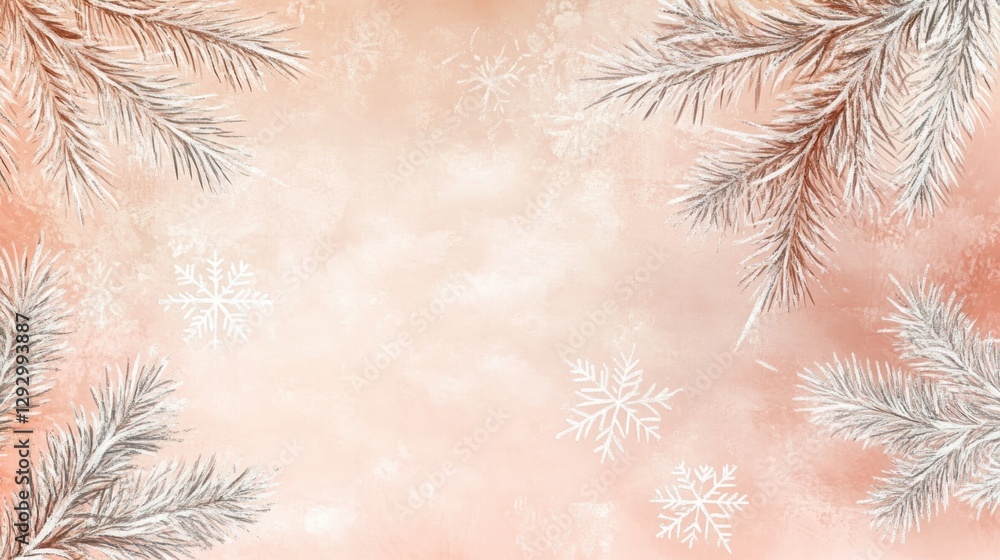 Obraz premium Winter's Embrace: Delicate snowflakes dance amidst frosty fir branches, creating a serene and enchanting winter scene, capturing the ethereal beauty of the season