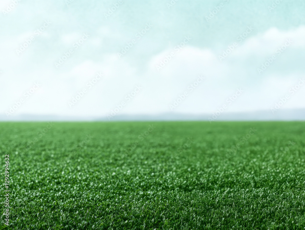 Obraz premium Lush green grass field under bright sky, creating serene atmosphere