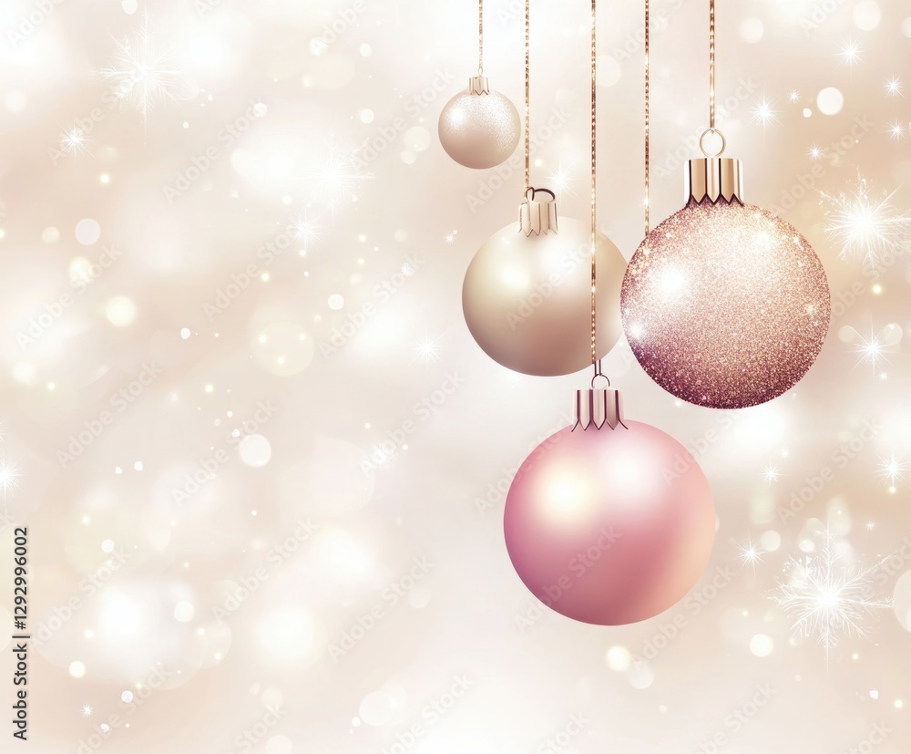 Festive Ornaments: A collection of elegant Christmas ornaments hanging delicately, reflecting a soft, ambient light, casting a warm and inviting glow. Festive Ornaments: A collection of elegant Christmas ornaments hanging delicately, reflecting a soft, ambient light, casting a warm and inviting glow.
