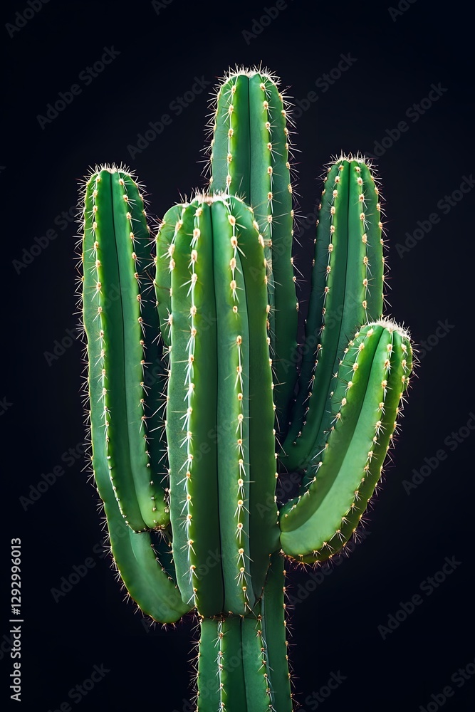 Dramatic Cactus Silhouette with Bold Green Hues and Striking Lighting