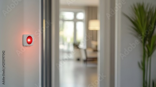 Carbon monoxide alert in a clean and bright hallway with soft lighting. Featuring vigilance and safety