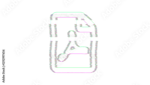 Russia, Ekaterinburg - February 25, 2025: Icon file pdf is distorted. Glitch. Noise, chromatic aberration, geometric distortion