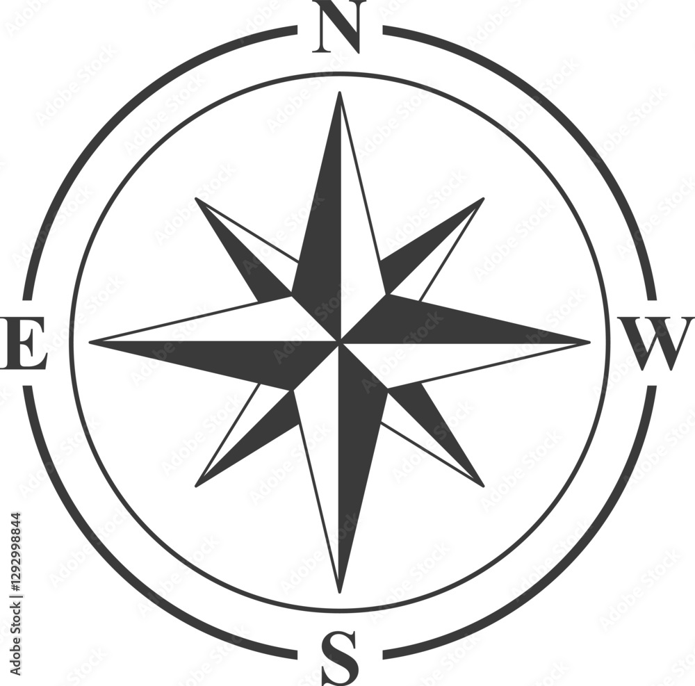 Compass, compass rose, navigation icon. Vector compass icons of north, south, east and west direction, flat design symbol Compass, compass rose, navigation icon. Vector compass icons of north, south, east and west direction, flat design symbol