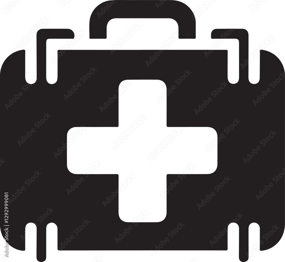 Silhouette vector icon of a first aid kit with a medical cross, symbolizing emergency care and healthcare. Perfect for hospitals, clinics, and safety designs. Silhouette vector icon of a first aid kit with a medical cross, symbolizing emergency care and healthcare. Perfect for hospitals, clinics, and safety designs.