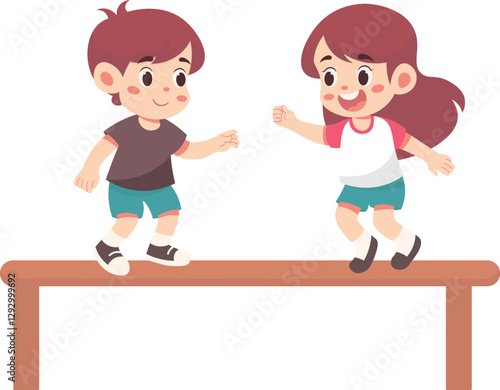 Children Playing Balancing Beams in Play Ground
