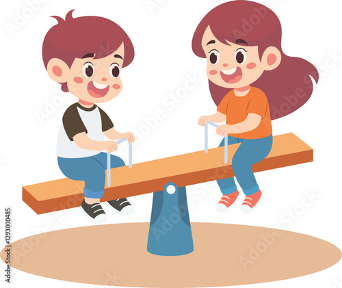 Children Playing Seesaw in Play Ground