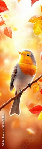 European Robin in Autumn Sunlight