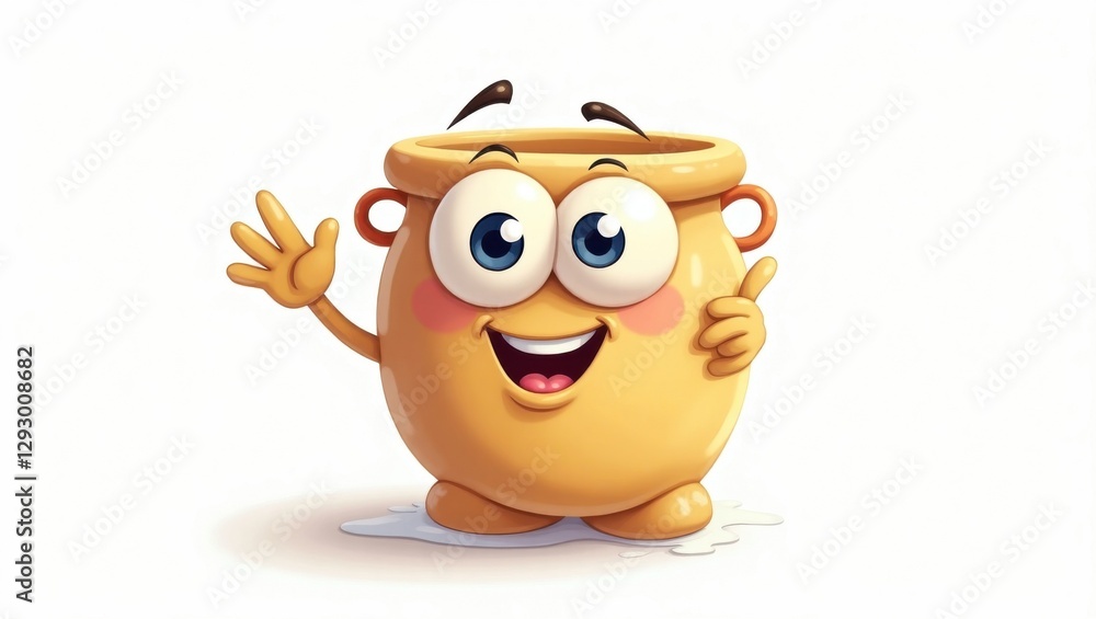 Fototapeta premium Cheerful Yellow Pot with Milk Cartoon Illustration